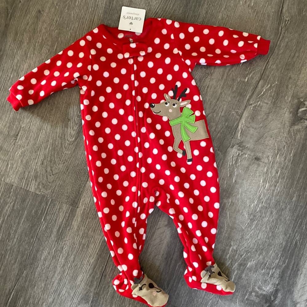 NWT Carter's Fleece Christmas Reindeer Zip Up Sleeper Size 6M